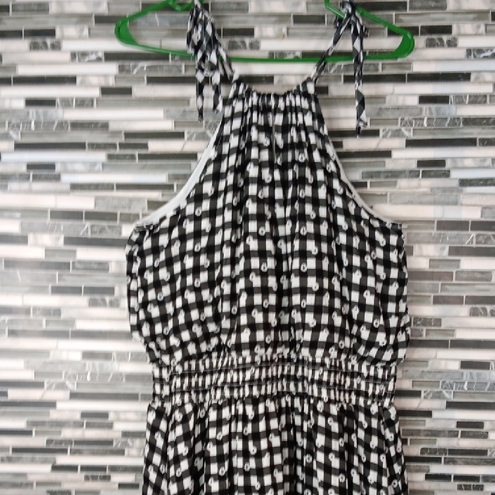 Cotton Halter Straps Checkered  RacerBack  Dress Asymetric Gingham Flowy NWT